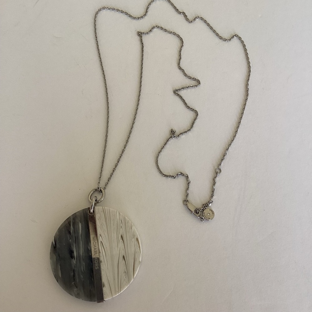 Michael Kors Resin Colorblock Pendant Necklace Silvertone Hardware